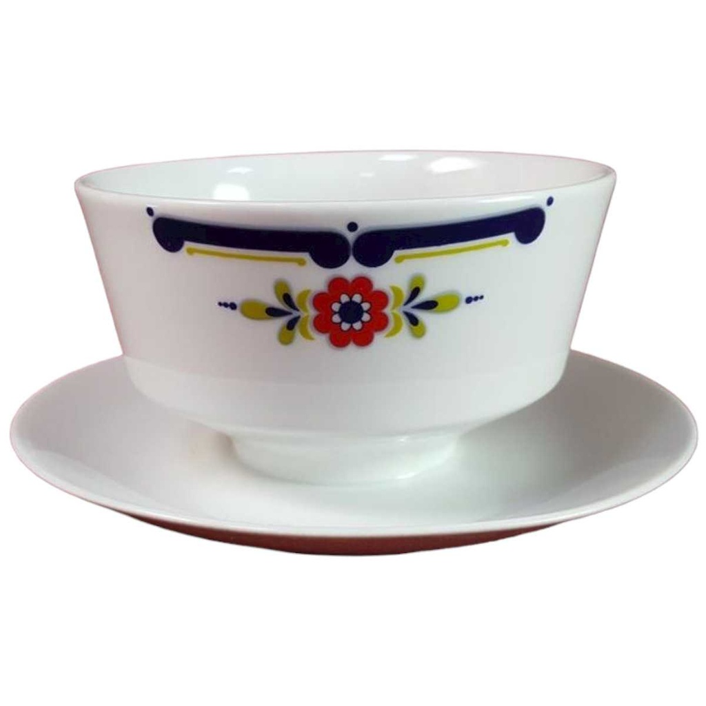 [45816230] Sauciere mit Teller 1tlg Mitterteich Form 890 blau grün rot Blumendekor Blumen gebraucht - akzeptabel