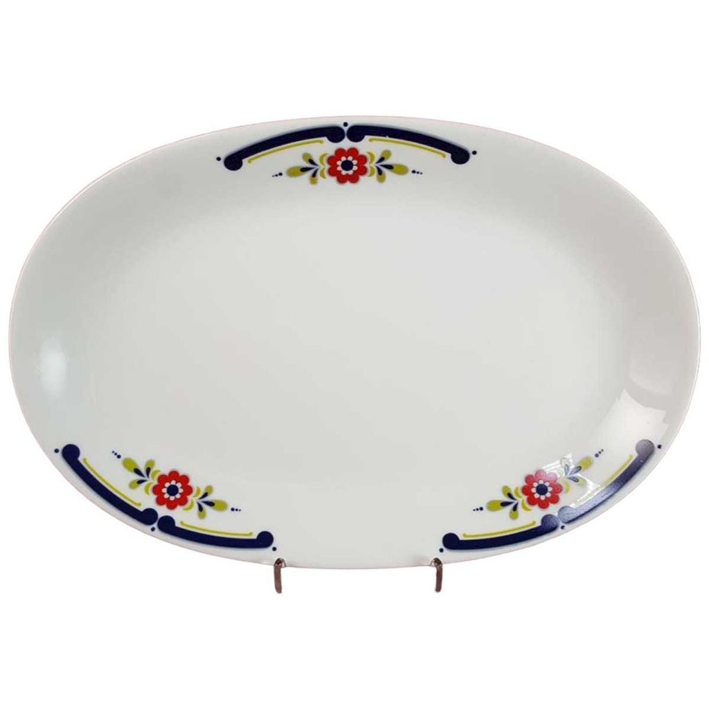 [45816268] Servierplatte Speiseplatte Fleischplatte Steakplatte 32,2x21,7 cm Mitterteich Form 890 blau grün rot Blumendekor Blumen gebraucht - akzeptabel