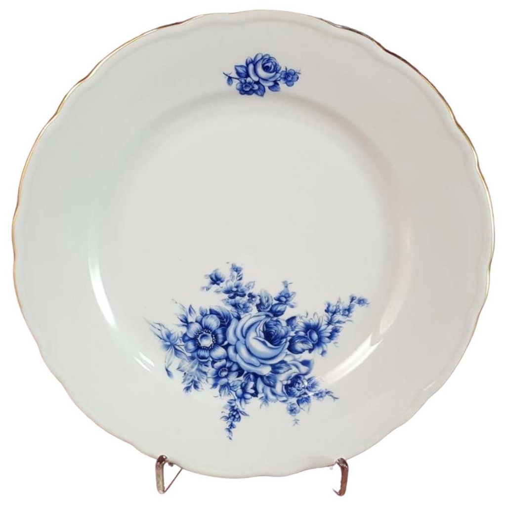 Kuchenteller Dessertteller Frühstücksteller Goldrand 19,8 cm Schaller blaue Blumendekor mit Blumen Blau gebraucht - akzeptabel