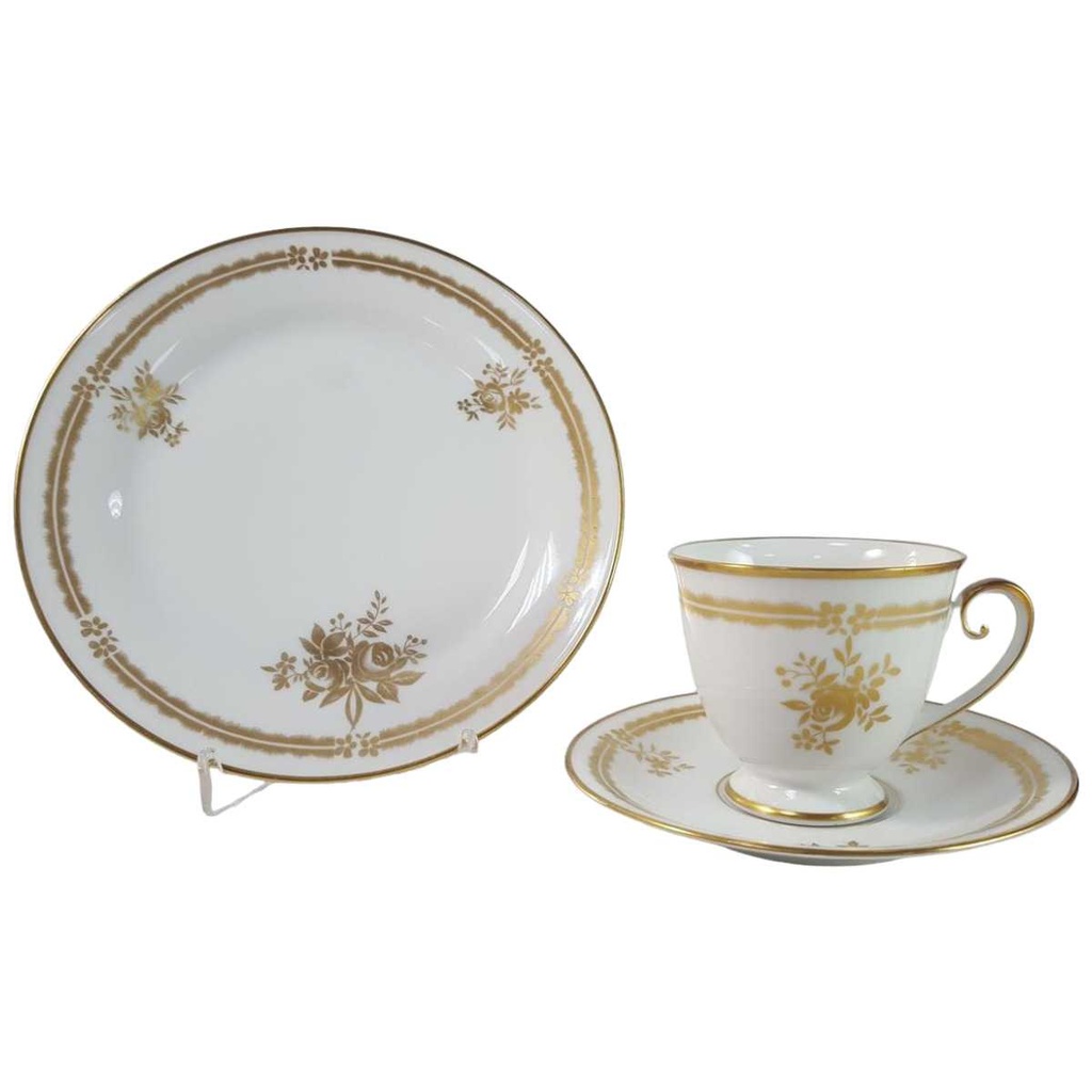 [45816332] Kaffeetasse Kaffeegedeck Kaffeeset Komplett 3tlg Tirschenreuth Trianon goldene Rosendekor gebraucht - sehr gut