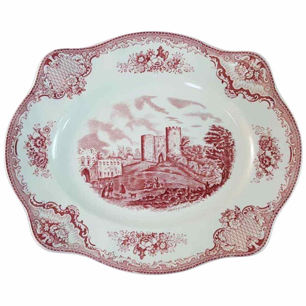 Servierplatte Speiseplatte Fleischplatte Steakplatte 28,2x23,3 cm Johnson Bros Old Britain Castles Rot gebraucht - gut