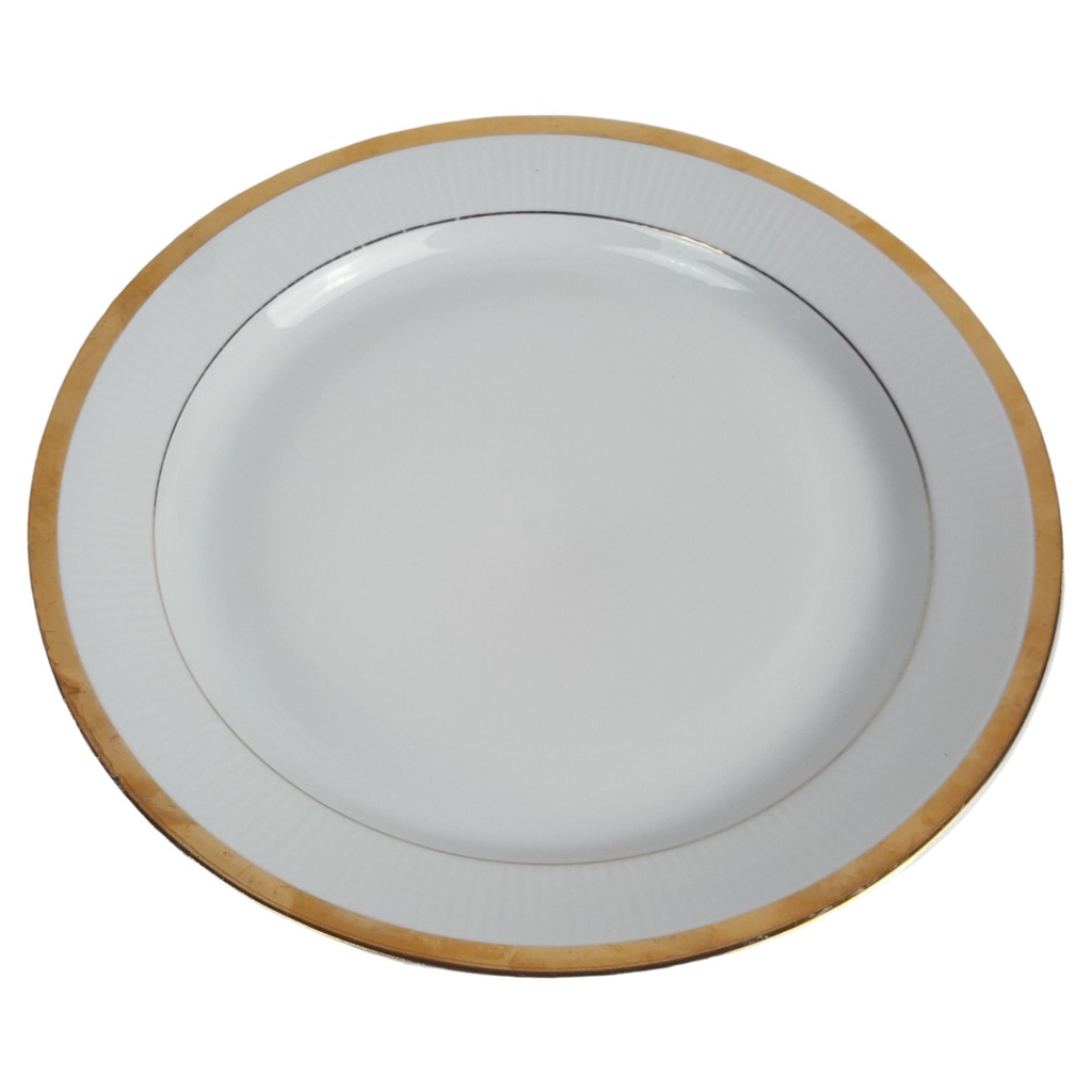Chodziez Porzellan Goldrand geriffelt Speiseteller D 24,2 cm