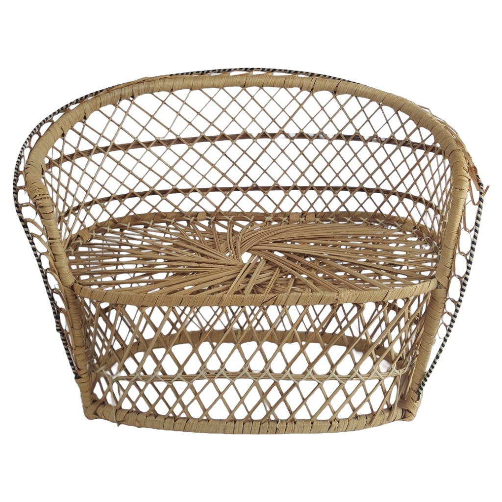 [458164226] Pfauensessel Sofa Deko Puppenmöbel Rattan Korbgeflecht H 28,5 cm Vintage