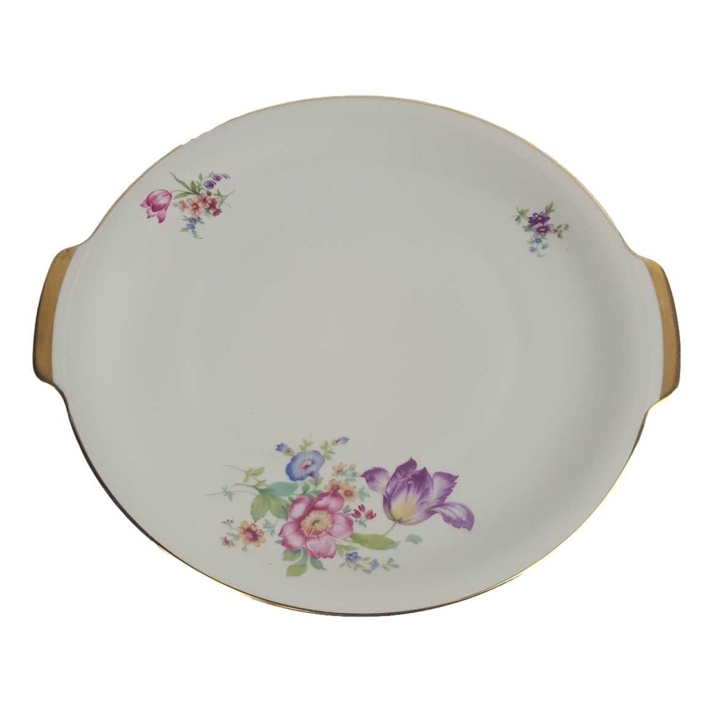 [458164270] Tortenplatte Tortenständer Goldrand Edelstein Bavaria Blumendekor Blumen gebraucht - gut