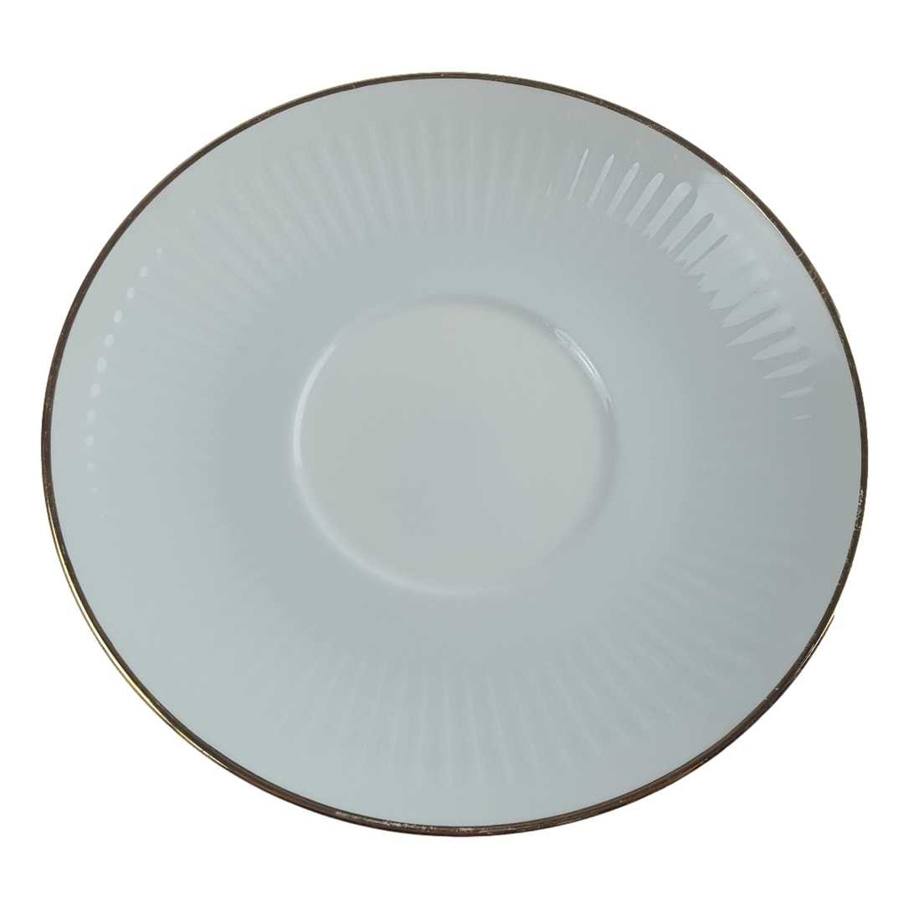 [458164307] Untertasse für Suppe Goldrand 100 Jahre 17 cm Bareuther Waldsassen Unbestimmte Formen weiß geriffelt gebraucht - gut