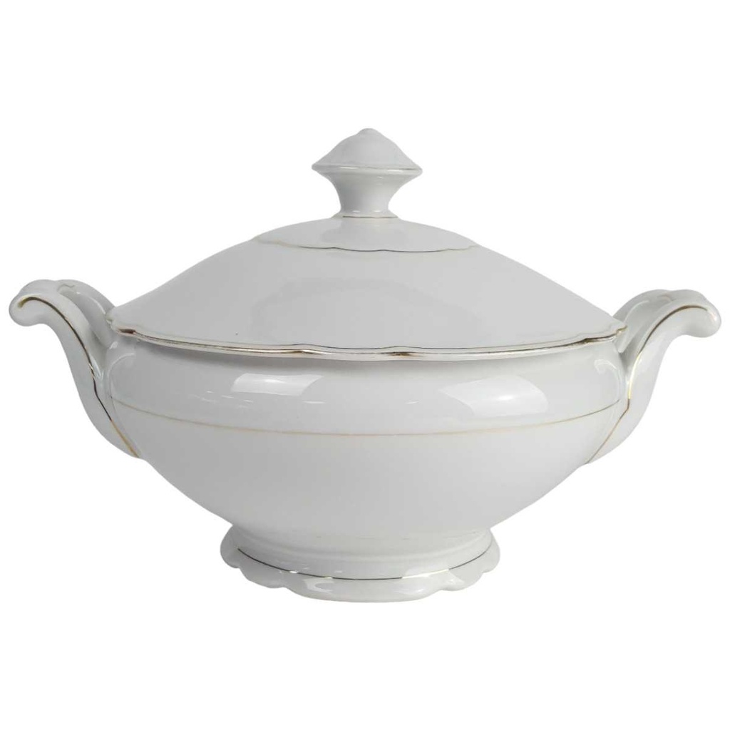 [458164321] Sauciere Suppenterrine Terrine Goldrand 1,5 L Schirnding Bavaria weiß gebraucht - gut