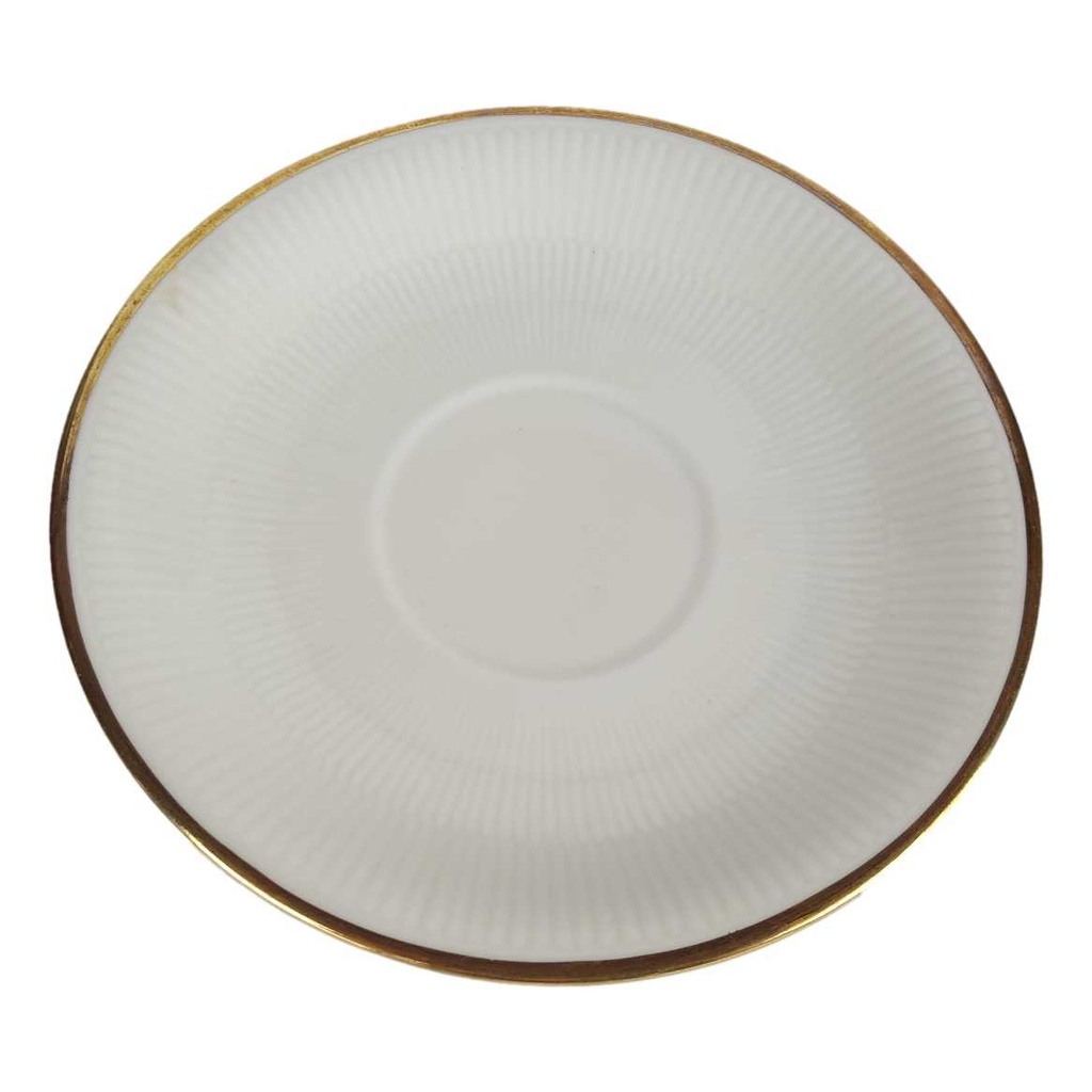 [458164365] Untertasse Goldrand 14,3 cm Schumann Bavaria geriffelt elfenbein gebraucht - gut
