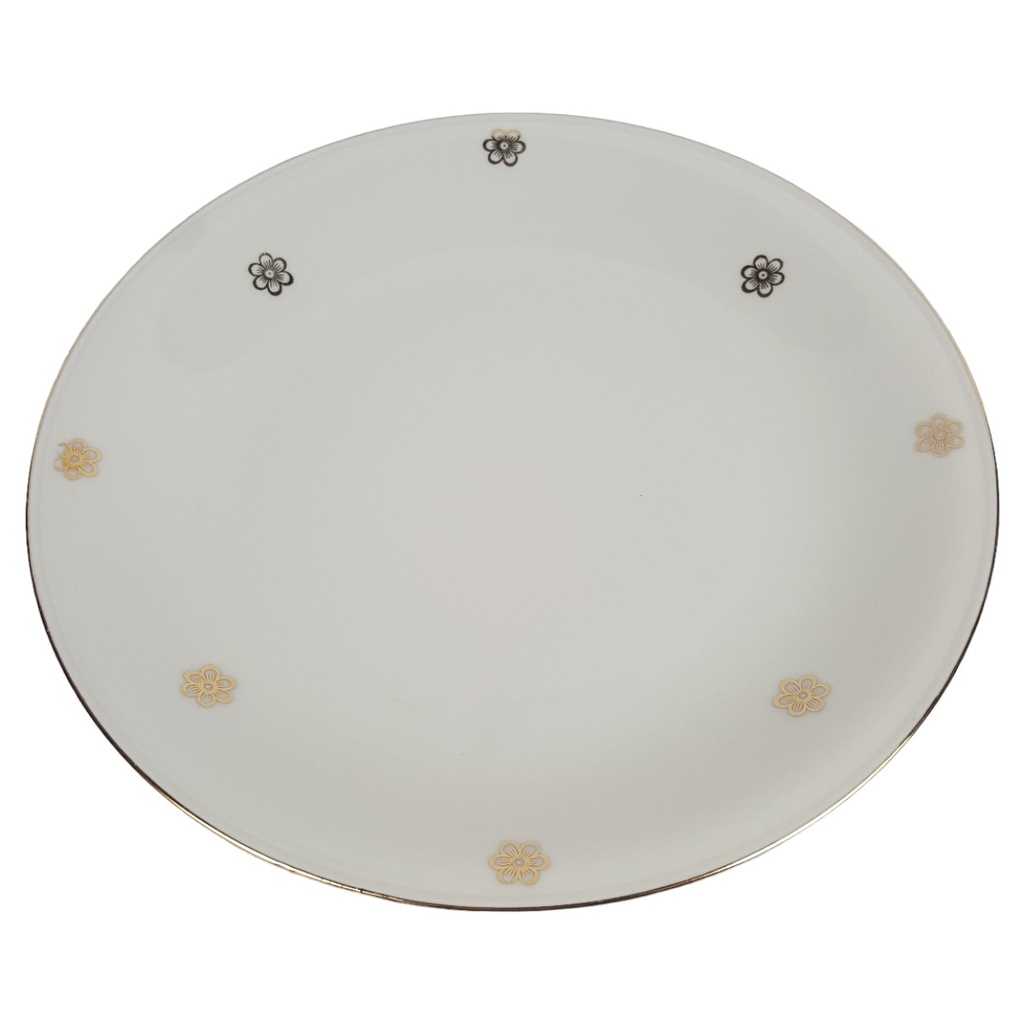 Kuchenteller Dessertteller Goldrand Golddekor ohne Stempel 19,4 cm Blumen Elfenbein gebraucht - gut