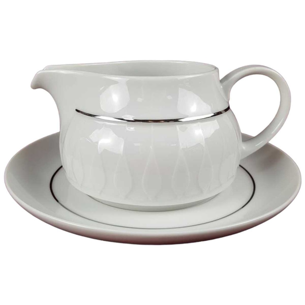 [45816450] Sauciere mit Teller 2tlg Thomas Porzellan Lanzette Platinrand gebraucht - gut