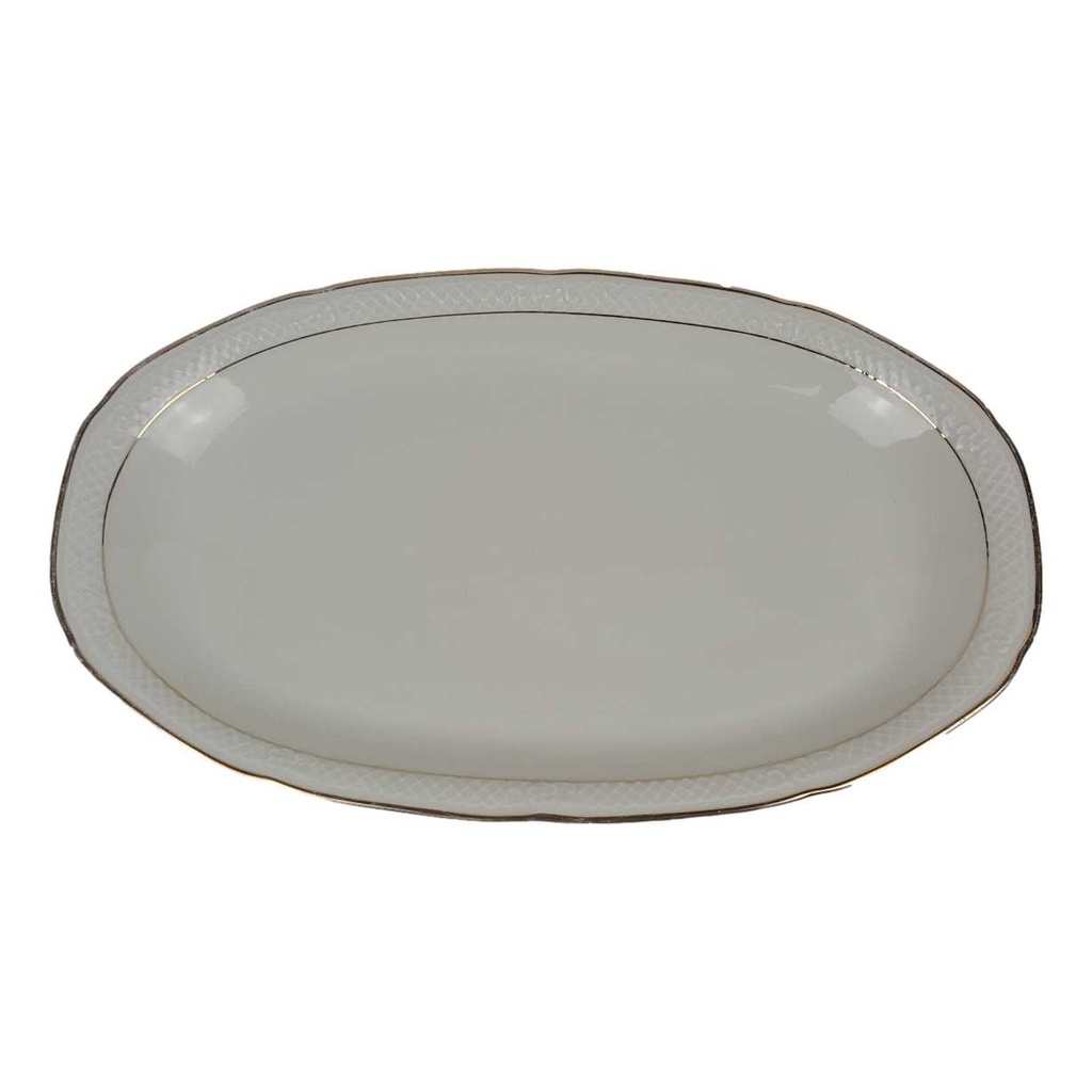 [458164726] Fleischplatte Goldrand 32,8x20,2 cm Schaller elfenbein Beige Bavaria gebraucht - akzeptabel