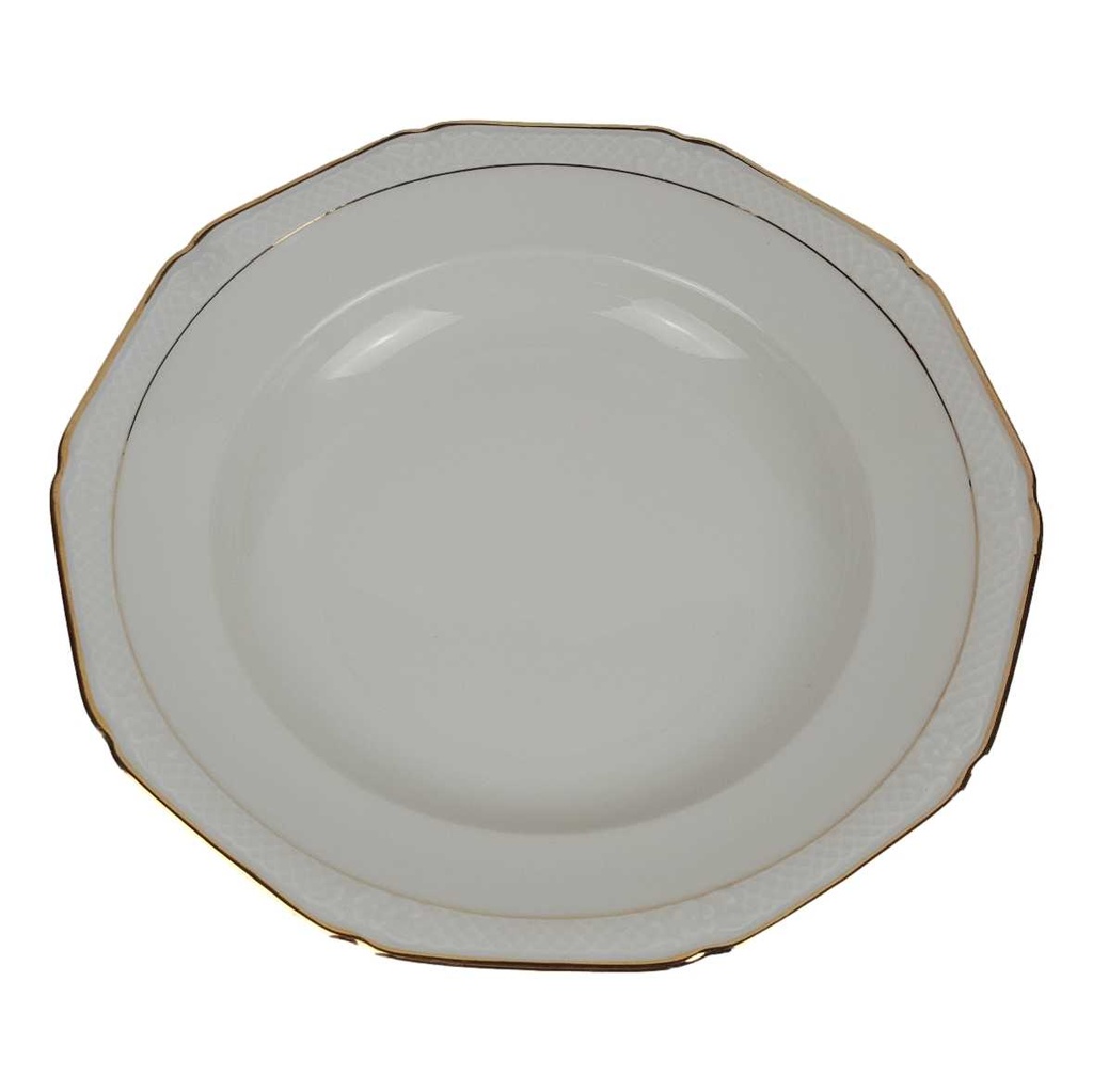 [458164727] Suppenteller Goldrand 24,4 cm Schaller elfenbein Bavaria gebraucht - gut