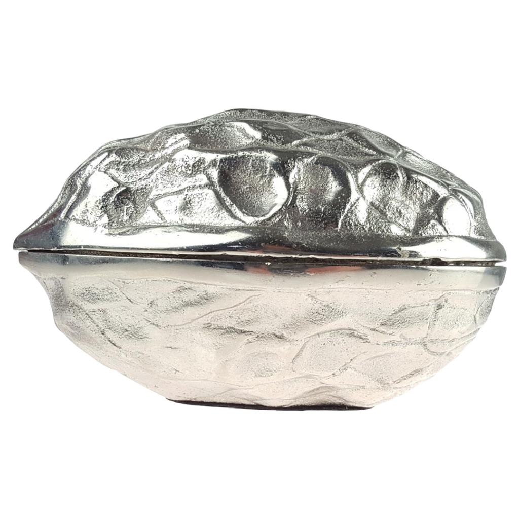 Dekorative Walnuss Schale mit Deckel Alu silber 20 cm