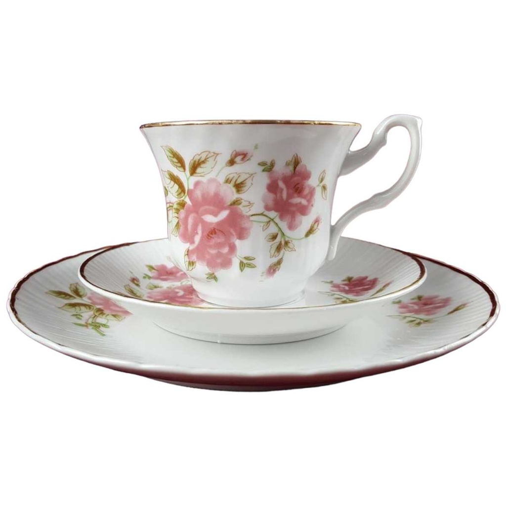 Kaffeegedeck Kaffeeset Komplett Goldrand 3tlg Fena Porzellan rosa Rosendekor