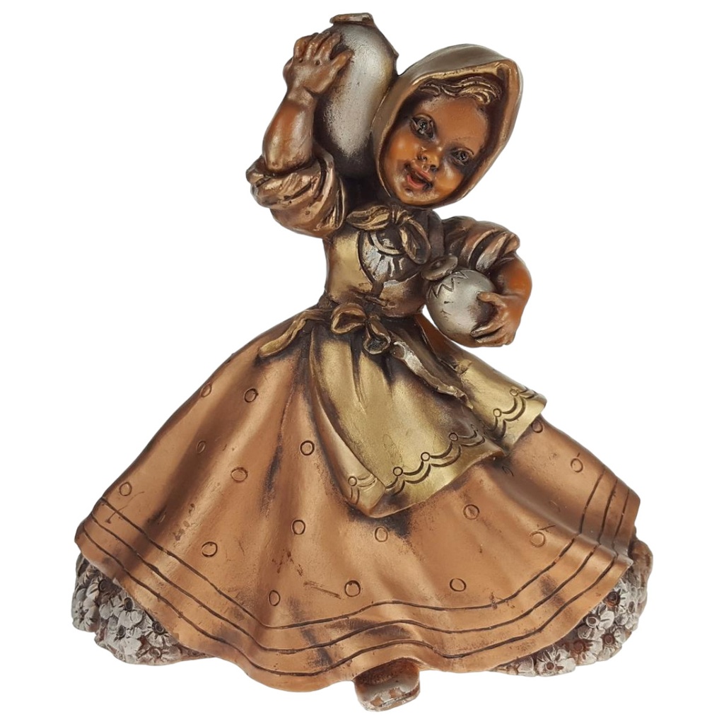 [458164904] Niederrheinische Wachskunst Wachs Figur Handarbeit Mädchen mit Krüge H 17,2 cm