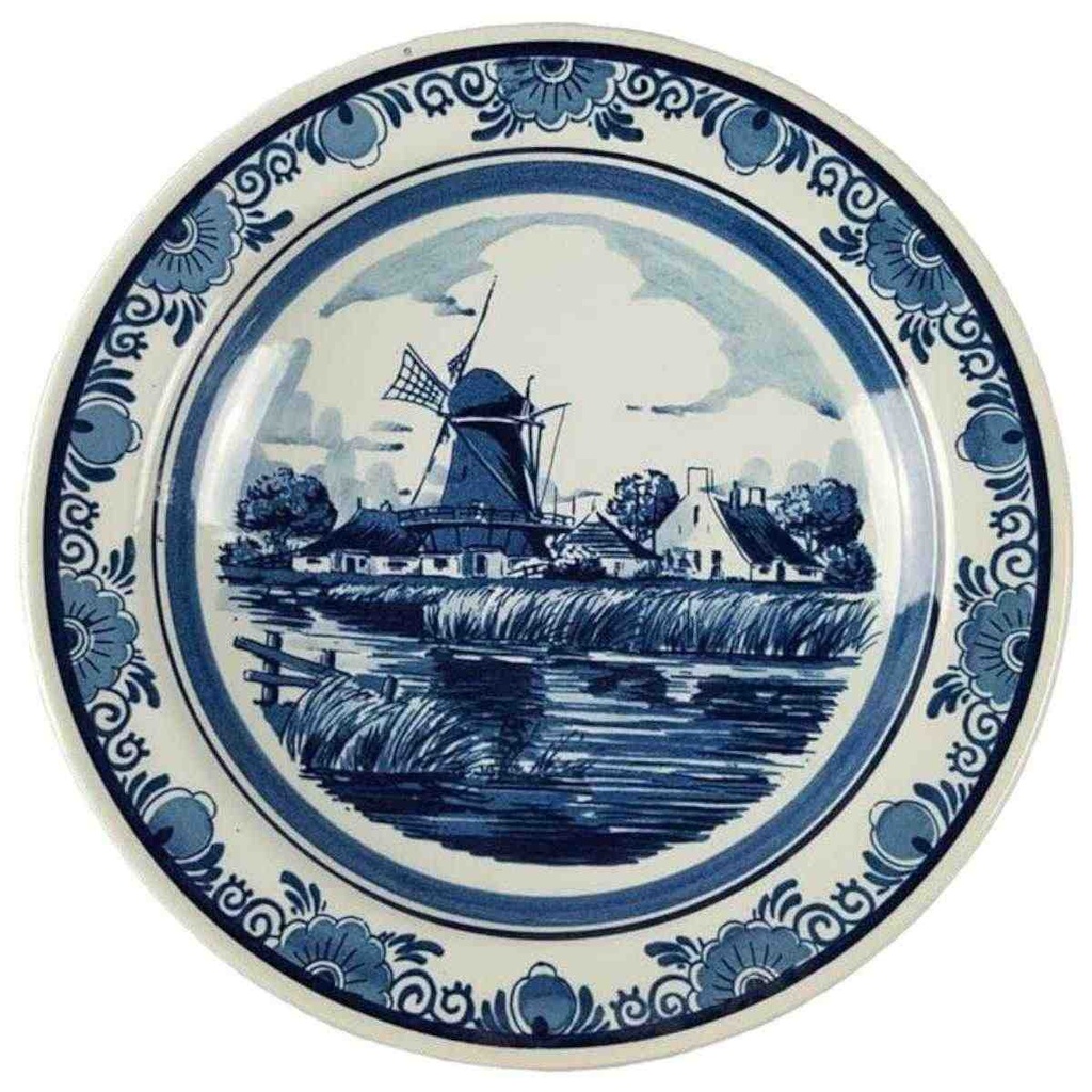 [45816509] Wandteller Distel Holland Blauw Delfts Handpainted Windmühle D 24,3 cm