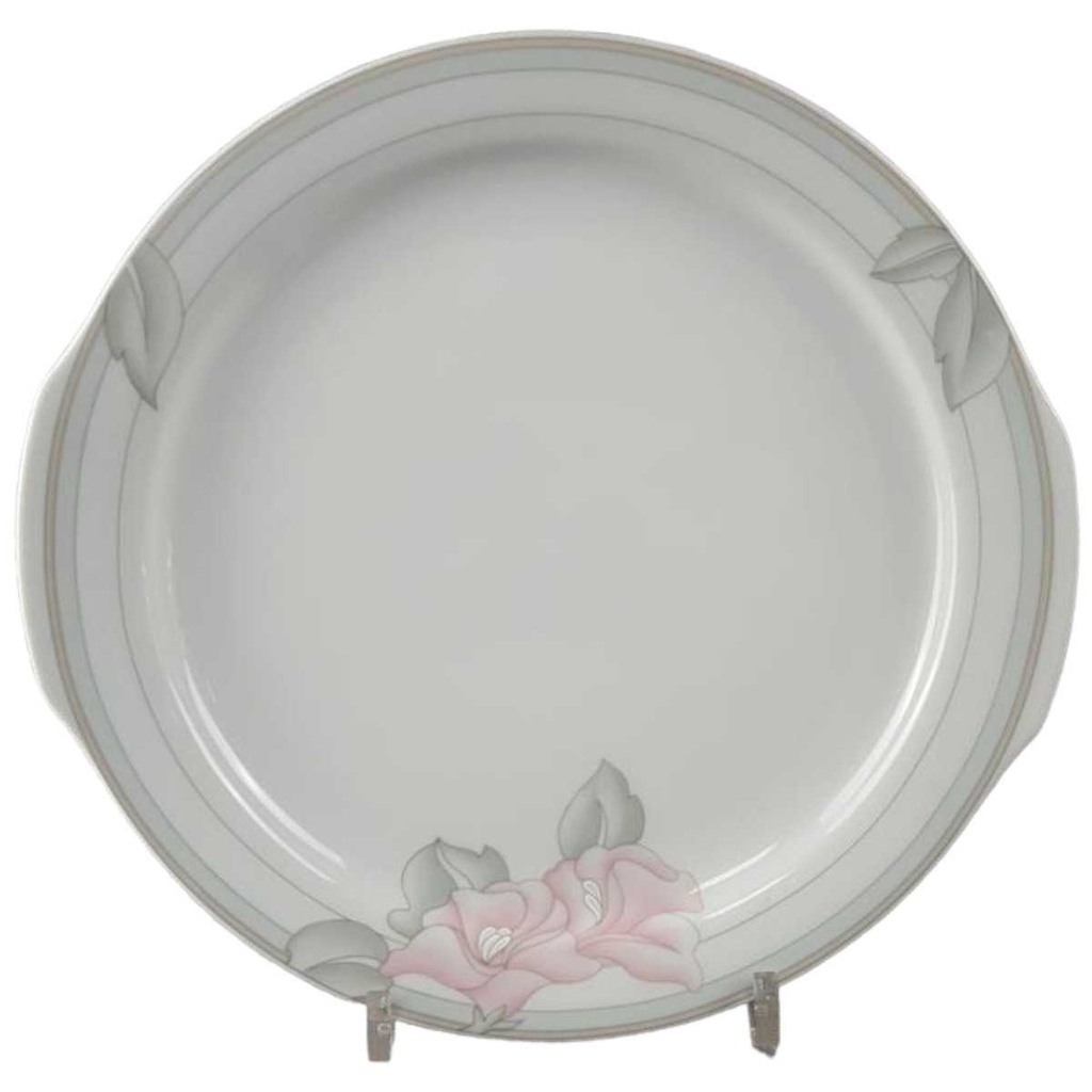 Dessertteller Kuchenplatte mit Henkeln Tortenplatte Tortenständer Eschenbach Valencia 1495 rosa Blumen gebraucht - gut