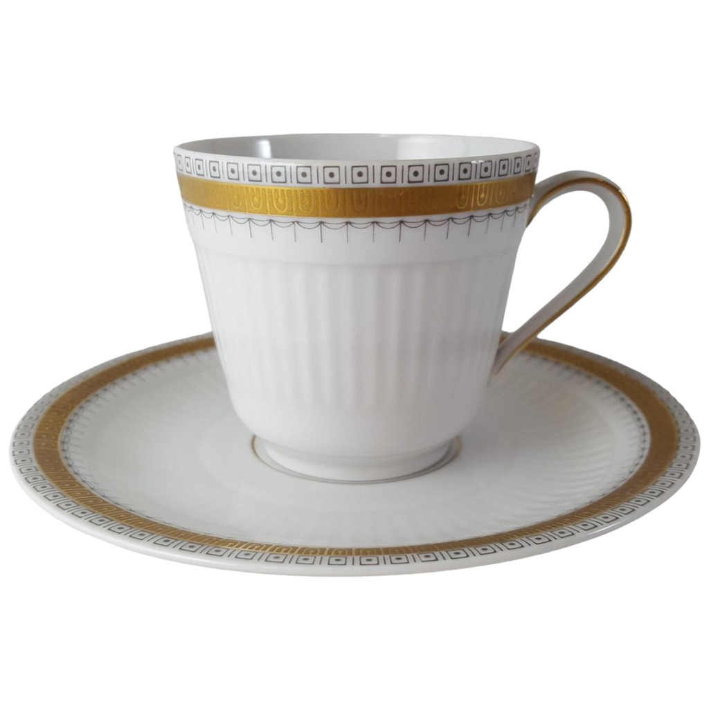 [45816538] Kaffeetasse mit Untertasse Tasse Seltmann Weiden Vohenstrauß Grau Gold Dekor