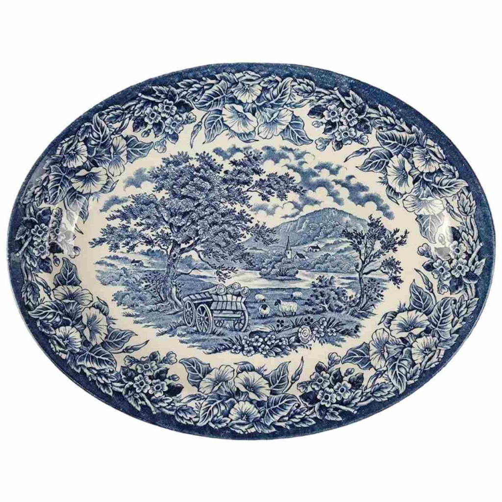 Speiseplatte 28,8x22,7 cm English Ironstone Tableware (EIT) EIT England Morning Glories On Rim Blau gebraucht - gut