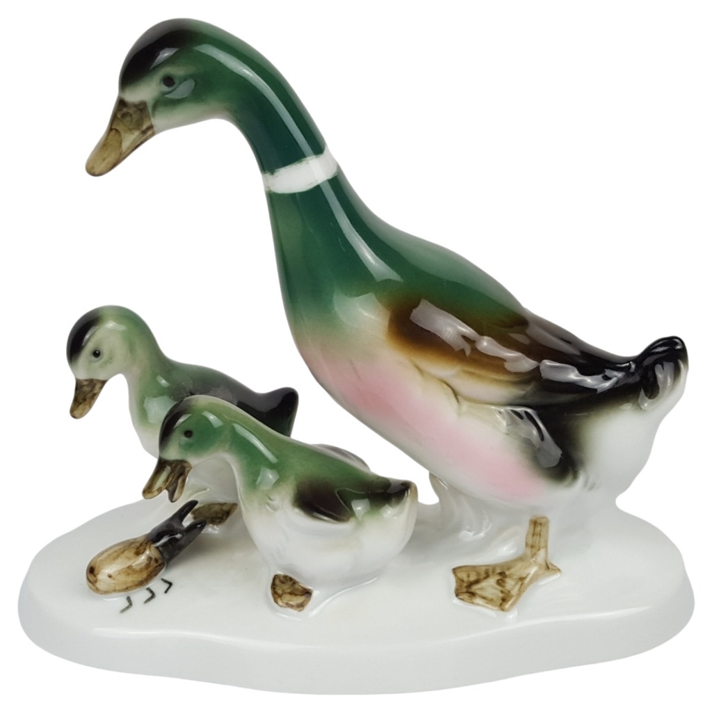 Gräfenthal Porzellanfigur Enten Familie mit Käfer H 10,5 cm