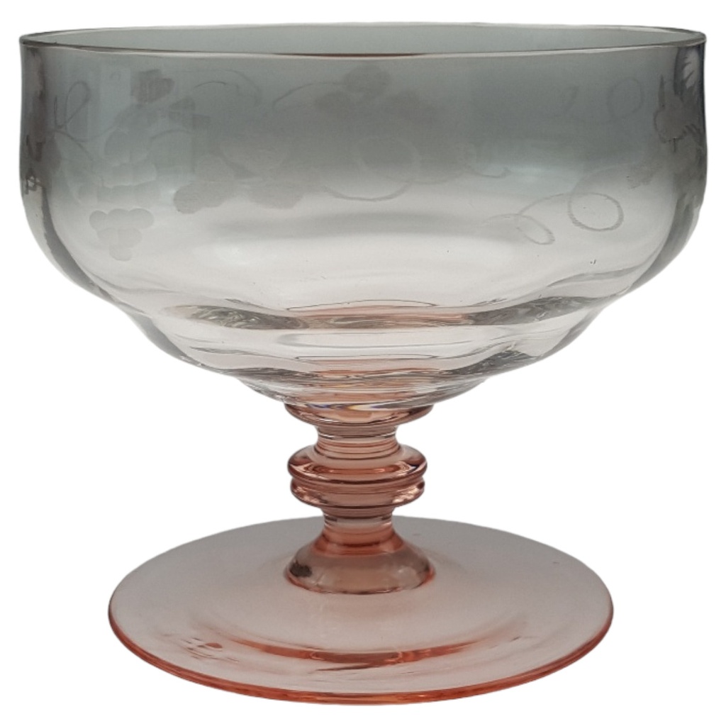 [458166063] Sektschale Eisschale Glasschale Traubenschliff Rosa Stiel