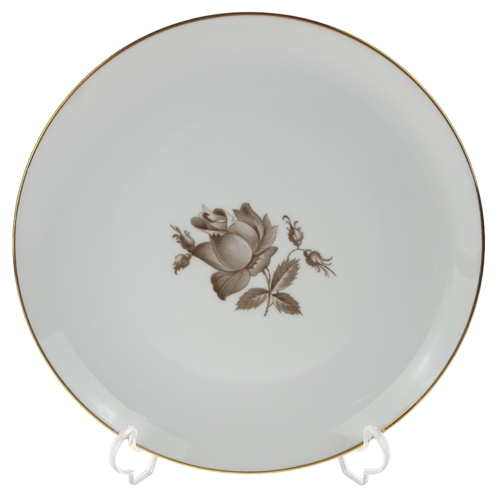 [458166070] Kuchenteller Dessertteller Goldrand 19,5 cm Königl. pr. Tettau Blumendekor grau Blumen gebraucht - gut