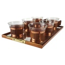 Schott & Gen Jenaer Glas Teetassen-Set mit Tablett Kupfer-Messing-Holz 7tlg.