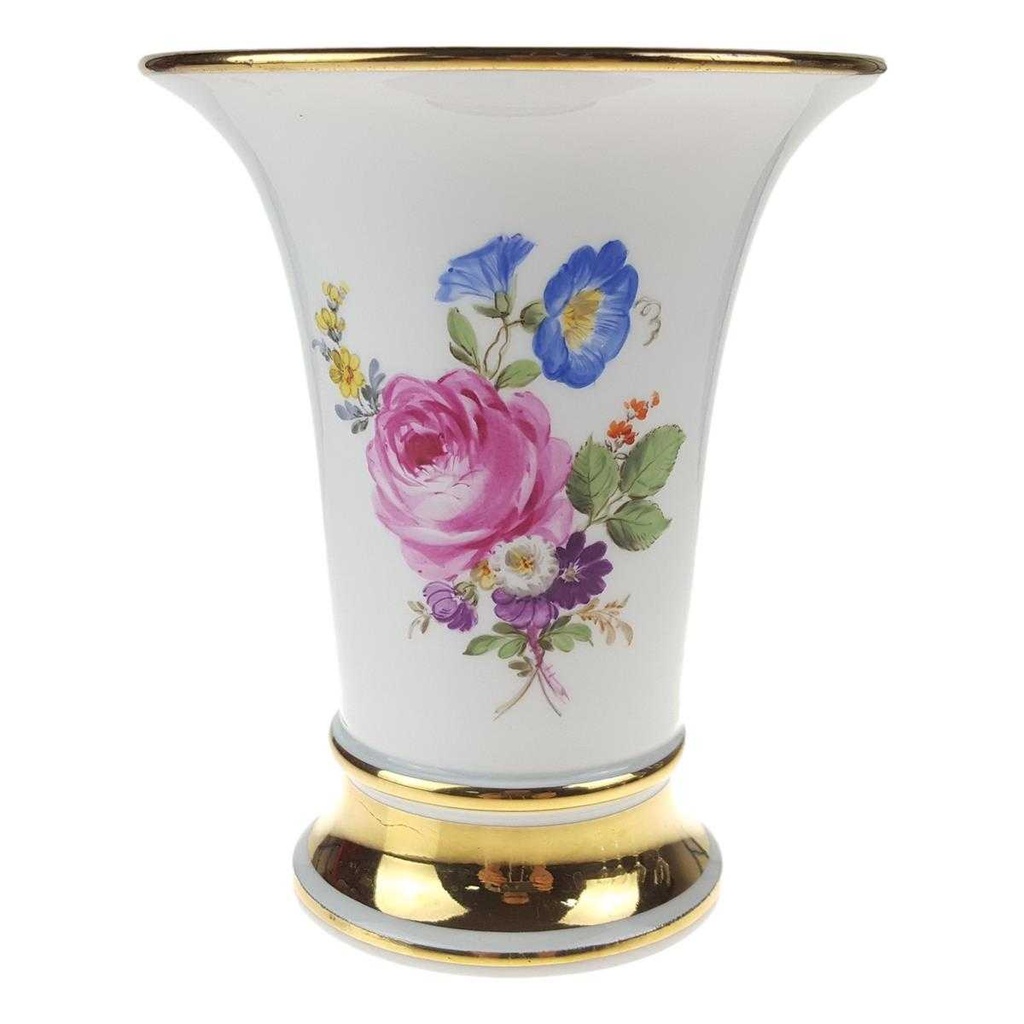 Tischvase Vase Blumenvase Trichtervase Golddekor 13,7 cm Meissen Blumenmalerei gebraucht - gut