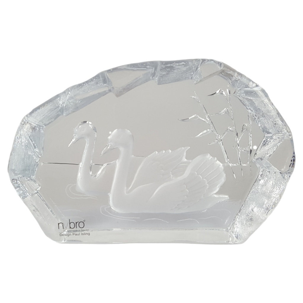 Briefbeschwerer Nybro Schweden glas Schwäne