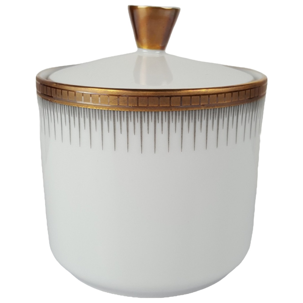 [458166261] Zuckerdose Seltmann Weiden Form 25475 grau gold Dekor gebraucht - gut