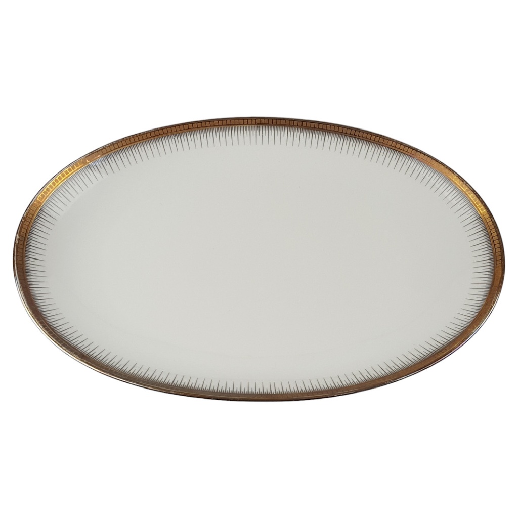 Servierplatte Fleischplatte 31,3x21,3 cm Seltmann Weiden Form 25475 grau gold Dekor gebraucht - gut