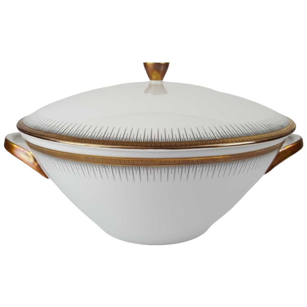 [458166268] Ragoutterrine Terrine Servierschüssel 1,3 L Seltmann Weiden Form 25475 grau gold Dekor gebraucht - gut