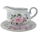 Sauciere mit Teller 2tlg 0,45 L Winterling Kirchenlamitz Wildrose Hibiskus gebraucht - gut