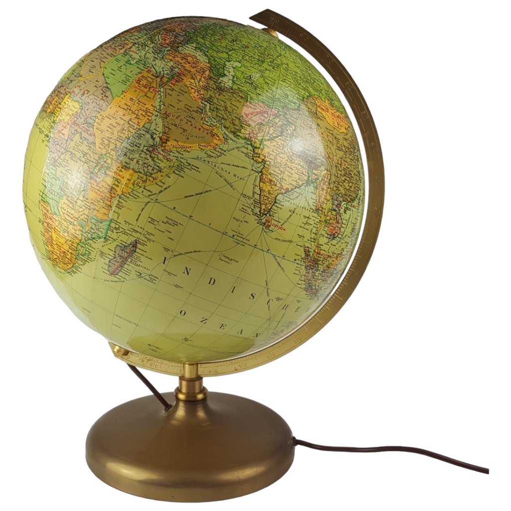 Globus 43 cm JRO Verlag München 12 mit Beleuchtung Messingfuß