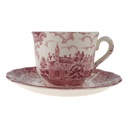 Kaffeetasse mit Untertasse Palissy Avon Scenes Rot