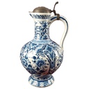 Krug 33 cm Henkelkrug mit Zinndeckel Delft Keramik Blumendekor blau