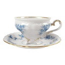 Mokkatasse mit Untertasse Sammeltasse Goldrand 2tlg Weimar Porzellan Blumendekor Blau Blumen gebraucht - sehr gut