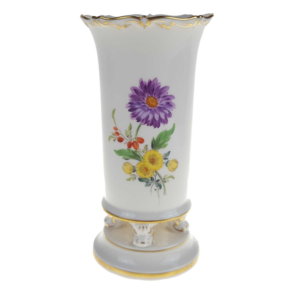 [458166818] Vase auf Tatzen 14,5 cm Meissen Blumenbouquet Bunt Gold II. Wahl gebraucht - sehr gut