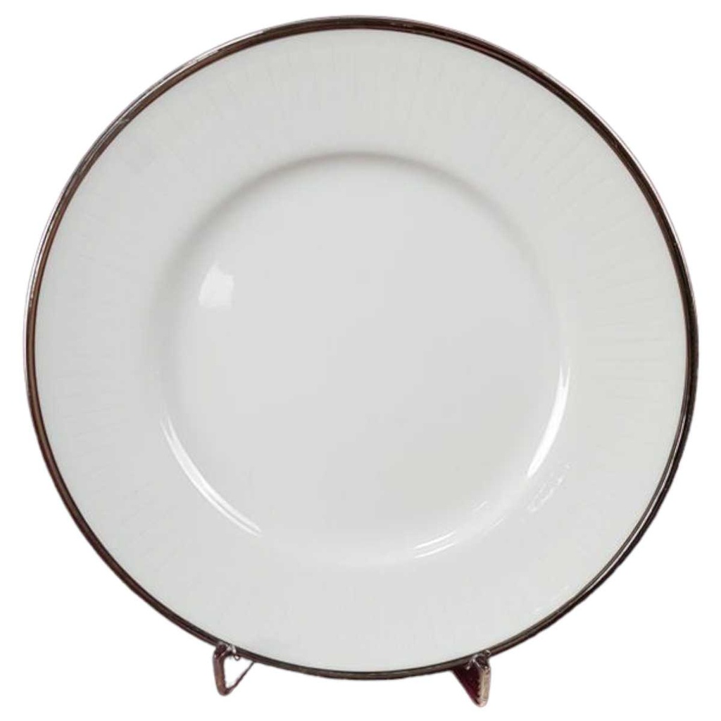 Kuchenteller Dessertteller Frühstücksteller 19,2 cm Winterling Kirchenlamitz weiß mit Silberrand und Rillen gebraucht - gut