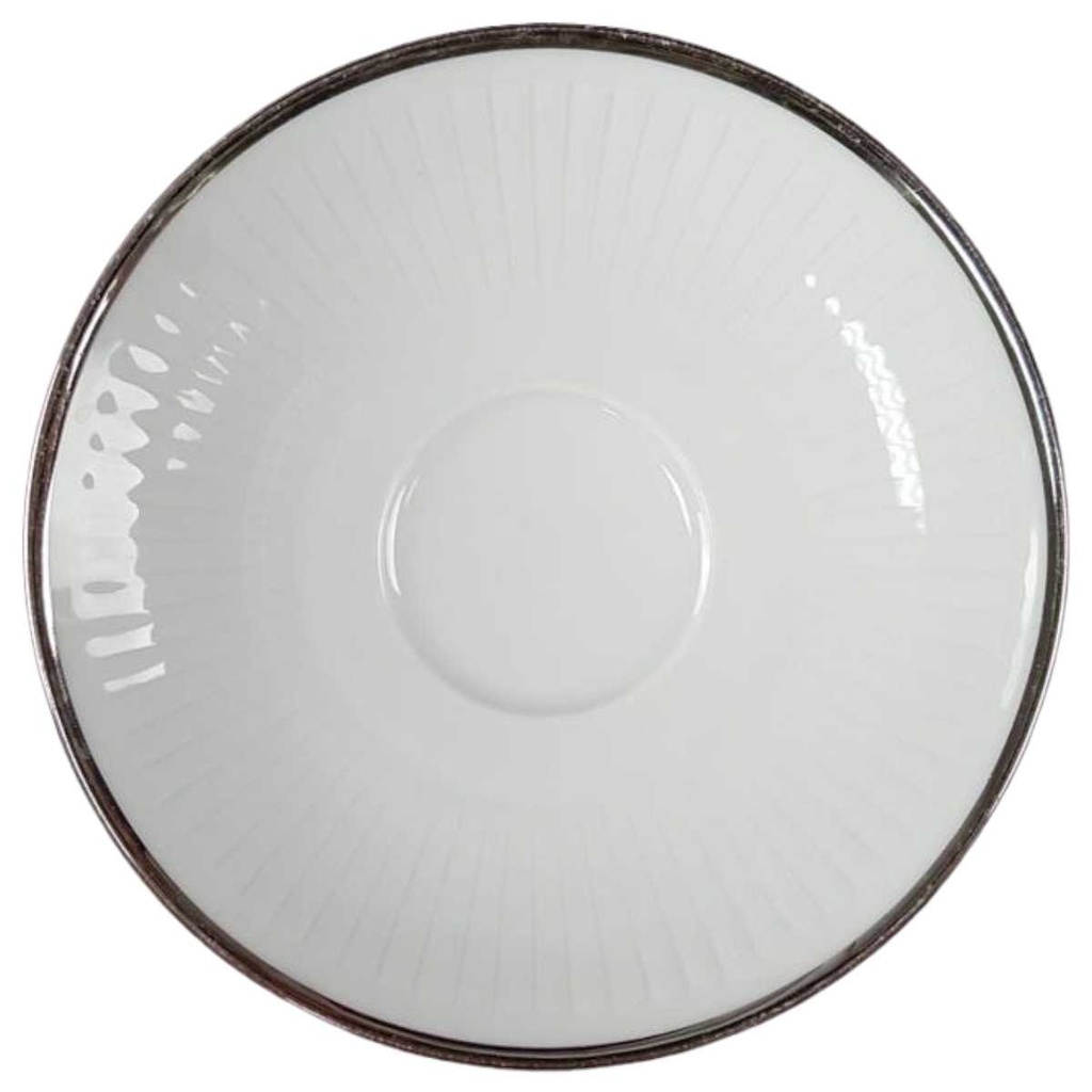 [45816692] Untertasse für Kaffee 14,2 cm Winterling Kirchenlamitz weiß mit Silberrand und Rillen gebraucht - akzeptabel