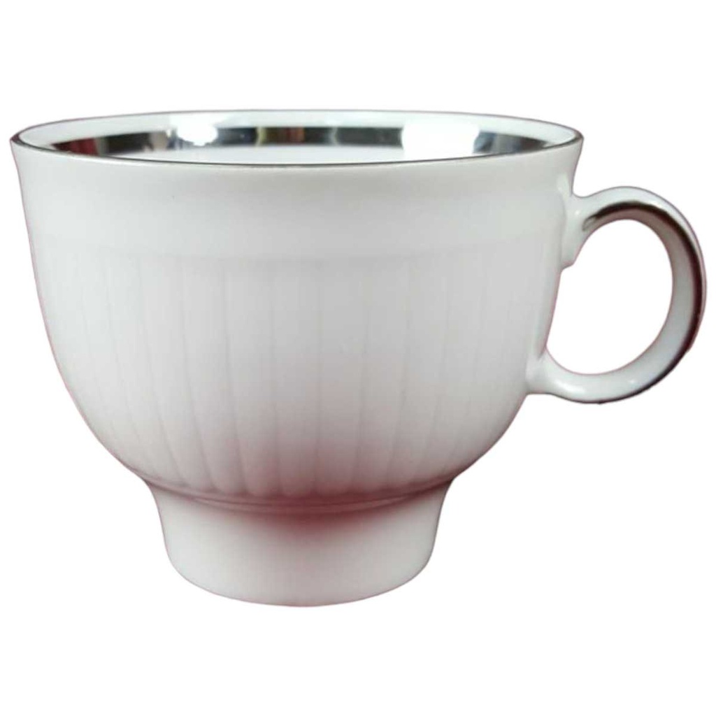 Kaffeetasse Tasse Winterling Kirchenlamitz weiß mit Silberrand und Rillen gebraucht - gut