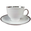 Kaffeetasse mit Untertasse Tasse Winterling Kirchenlamitz weiß Silberrand und Rillen gebraucht - akzeptabel