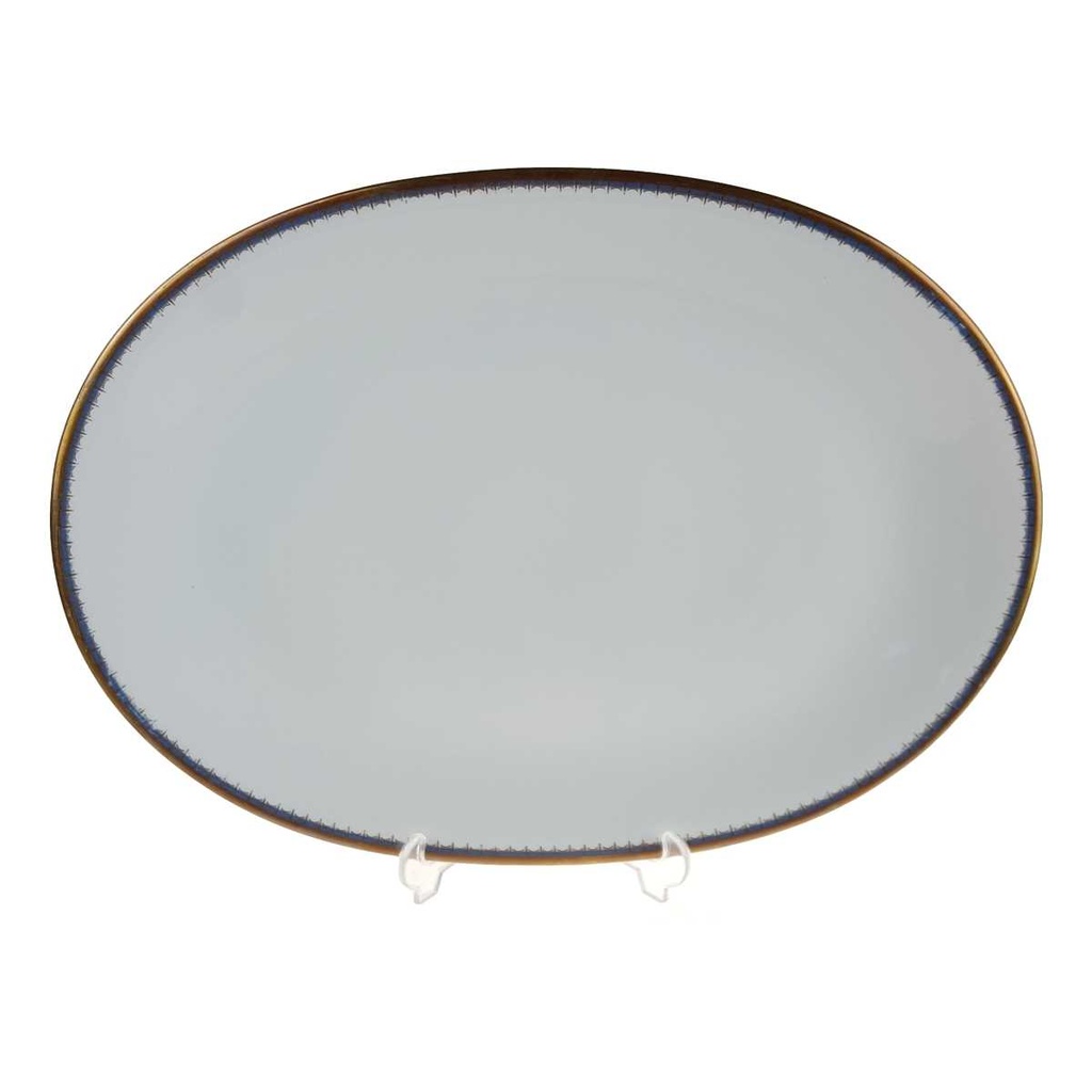 [458167209] Servierplatte Fleischplatte Goldrand 37,1x26,5 cm PMR Jaeger & Co Bavaria Blau Gold Dekor gebraucht - gut