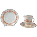 Kaffeegedeck Kaffeeset Komplett 3tlg Lomonosov Porzellan Blumendekor orange gold Blumen USSR gebraucht - gut