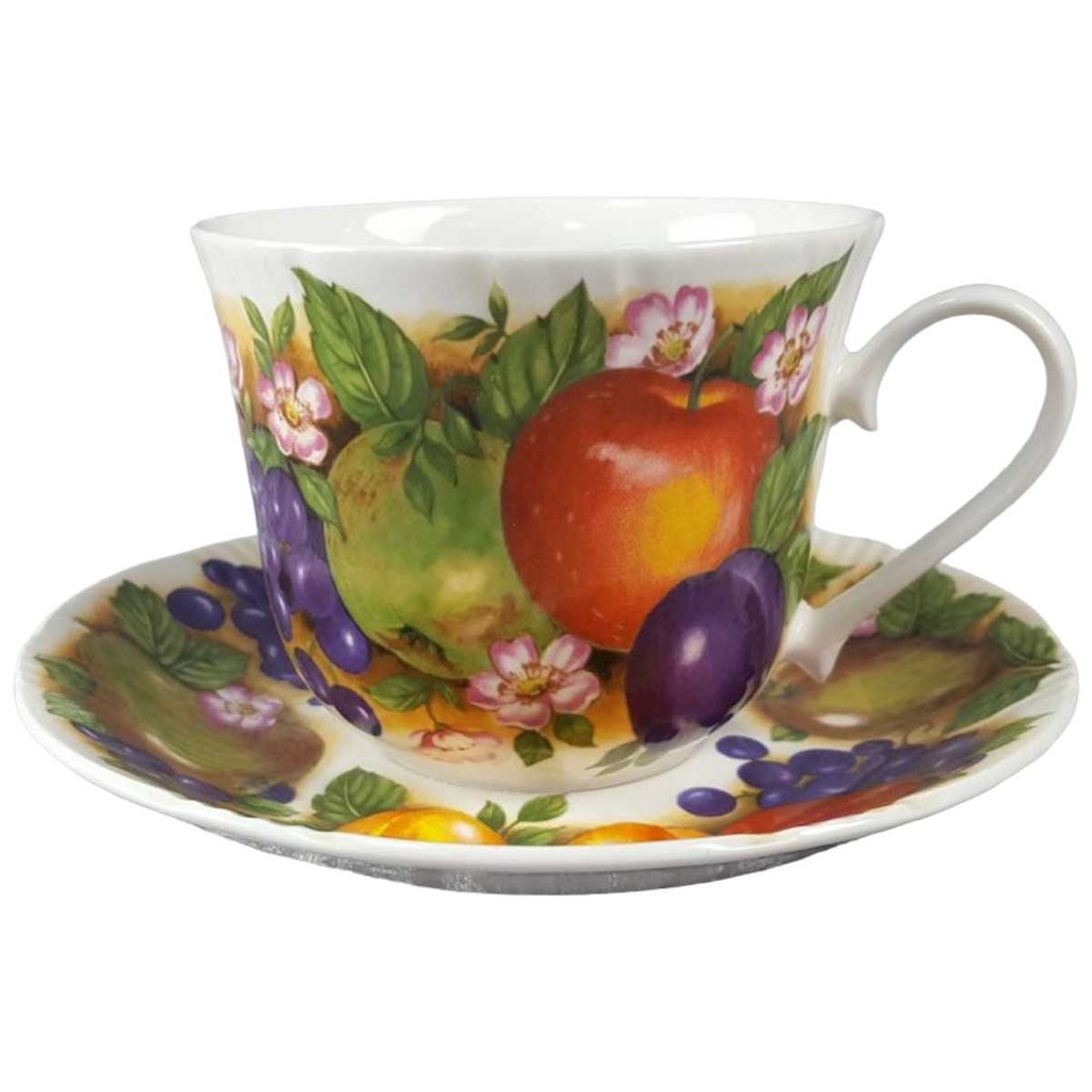 [45816740] Jumbotasse mit Untertasse Roy Kirkham Orchard Bone China England gebraucht - sehr gut