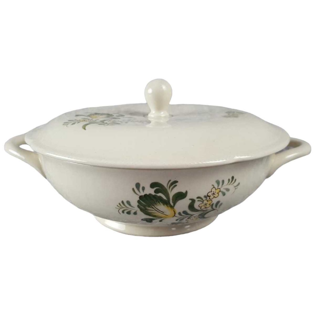 [45816756] Ragoutterrine Servierschüssel mit Deckel VEB Dresden Blumendekor grün gelb Blumen gebraucht - gut