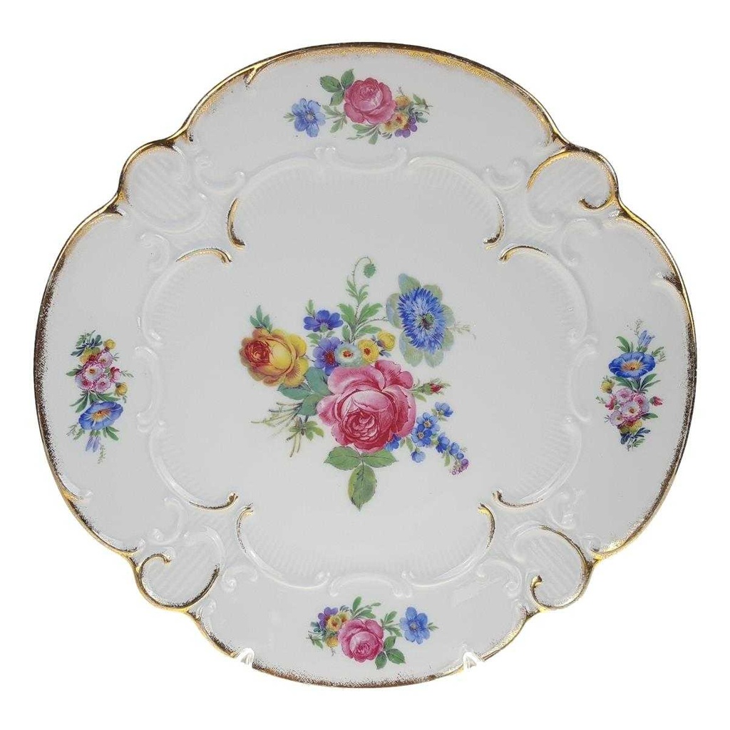 [458168081] Schale Servierschalen Goldrand 29,8 cm Moschendorf Blumendekor Blumen gebraucht - gut