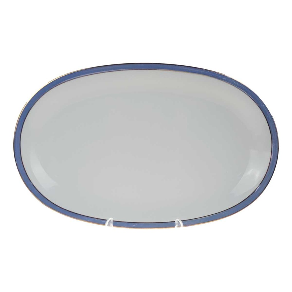 Servierplatte Goldrand 36,5x23 cm Schaller Blauband weiß Bavaria gebraucht - akzeptabel