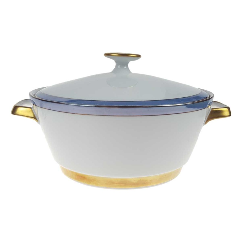 [458168294] Ragoutterrine Terrine Servierschüssel Goldrand 1,3 L 20,6 cm Schaller Blauband weiß Bavaria gebraucht - gut