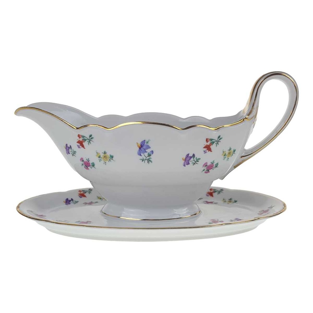 [458168326] Sauciere Goldrand 0,4 L Hutschenreuther Weiß Streublume Blumen Blumendekor