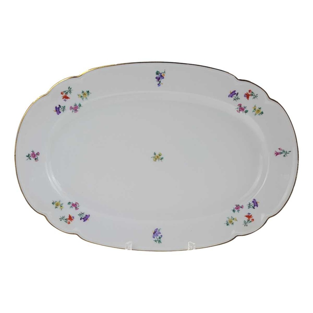 [458168329] Servierplatte Goldrand 32,9x22,2 cm Hutschenreuther Weiß Streublume Blumen Blumendekor gebraucht - gut